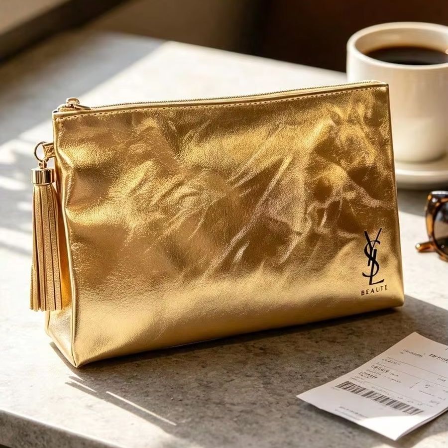 YSL Beaute Metallic Gold Zippe - огляд і ціна Ysl Beauty Makeup Bag
