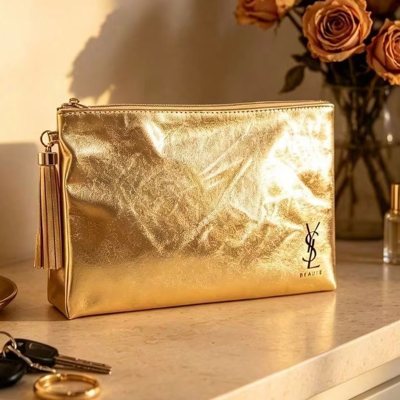 YSL Beaute Metallic Gold Zippe - огляд і ціна Ysl Beauty Makeup Bag